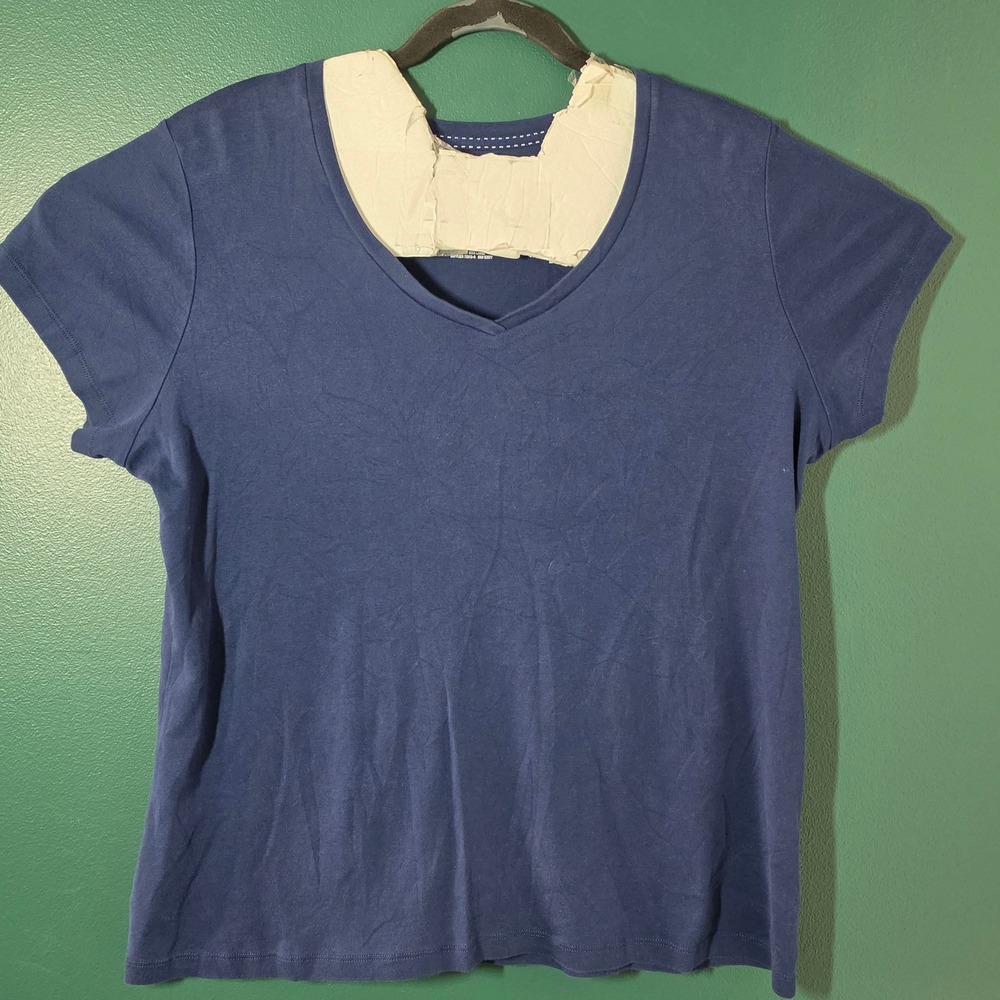 St Johns Bay Womens Navy Blue 100% Cotton V-Neck Short Sleeve T-Shirt 1X